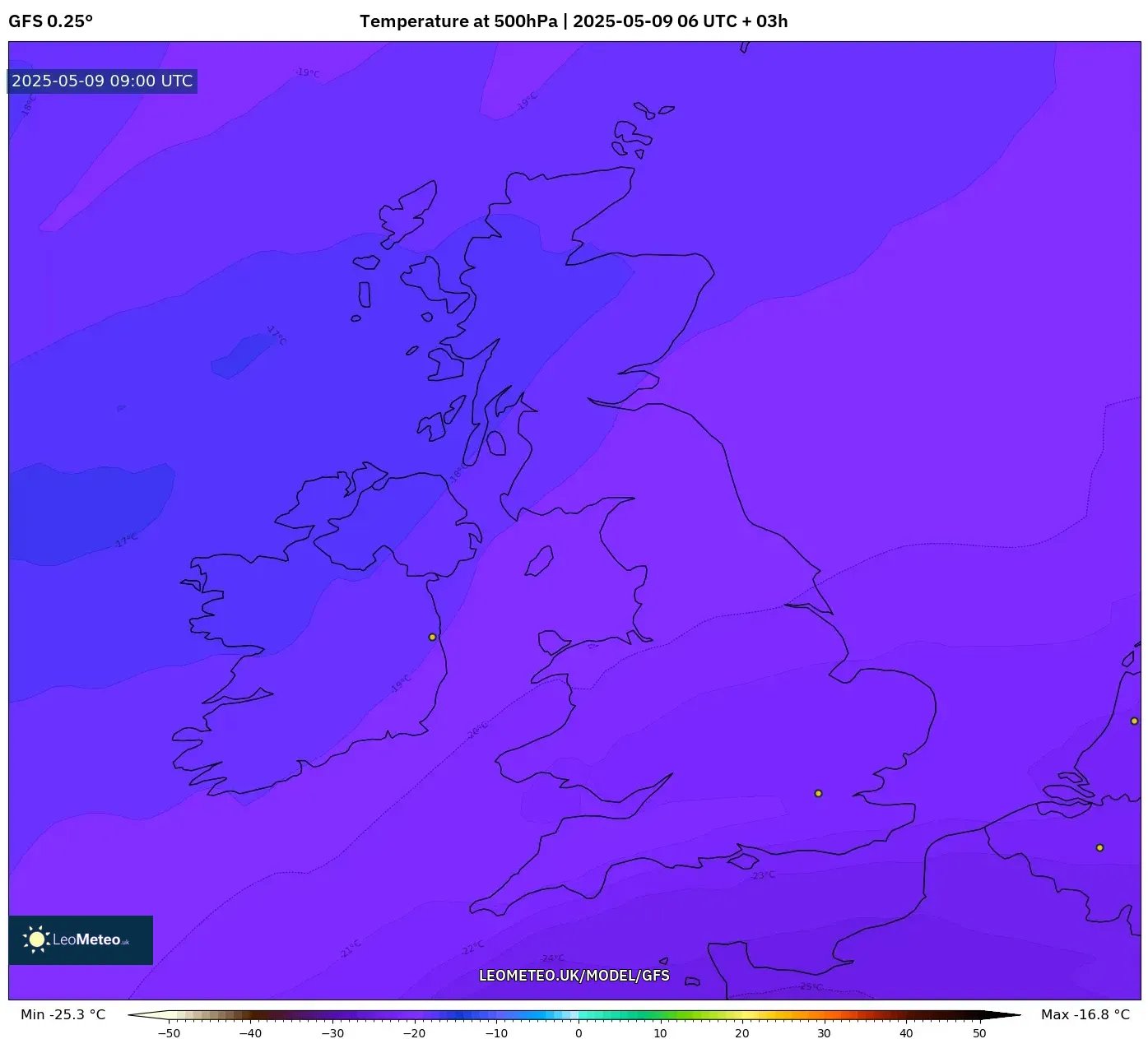 GFS - United Kingdom, Temperature at 500hPa GFS - United Kingdom, Temperature at 500hPa