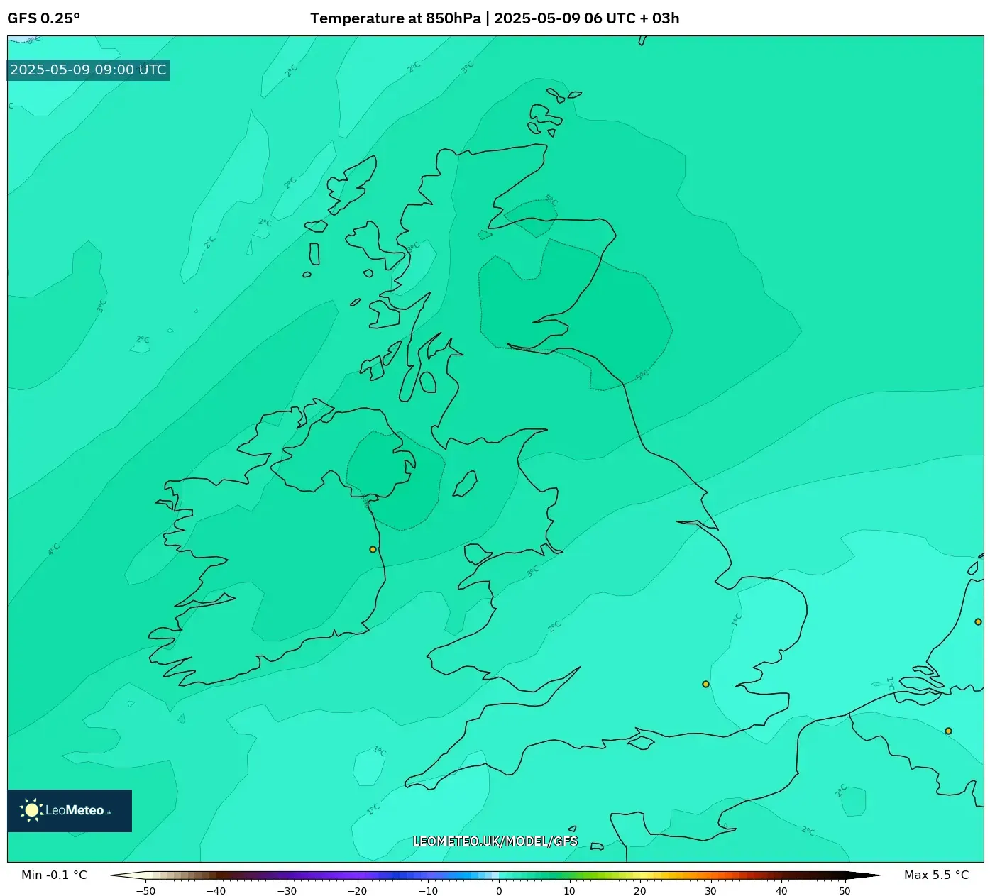 GFS - United Kingdom, Temperature at 850hPa GFS - United Kingdom, Temperature at 850hPa