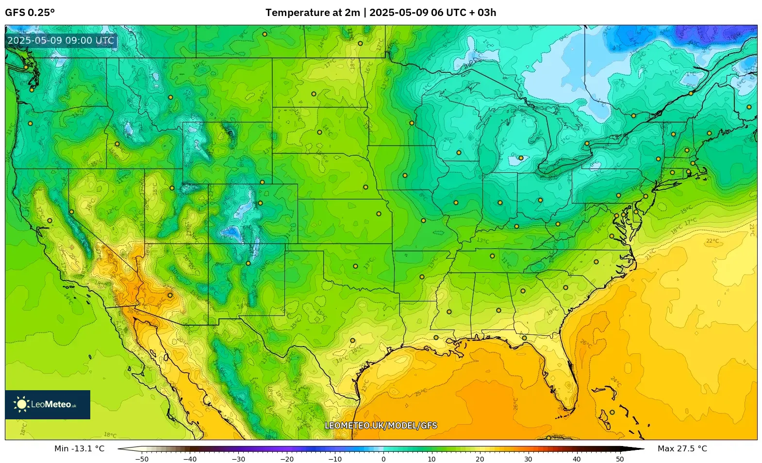 GFS - United States, Temperature at 2m GFS - United States, Temperature at 2m
