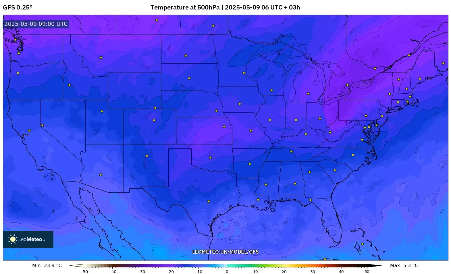 GFS - United States, Temperature at 500hPa GFS - United States, Temperature at 500hPa