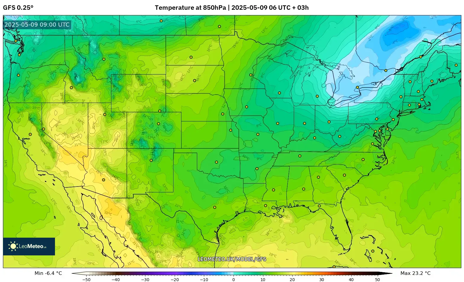 GFS - United States, Temperature at 850hPa GFS - United States, Temperature at 850hPa