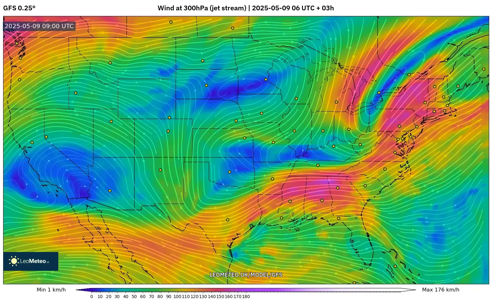 GFS - United States, Wind at 300hPa (jet stream) GFS - United States, Wind at 300hPa (jet stream)