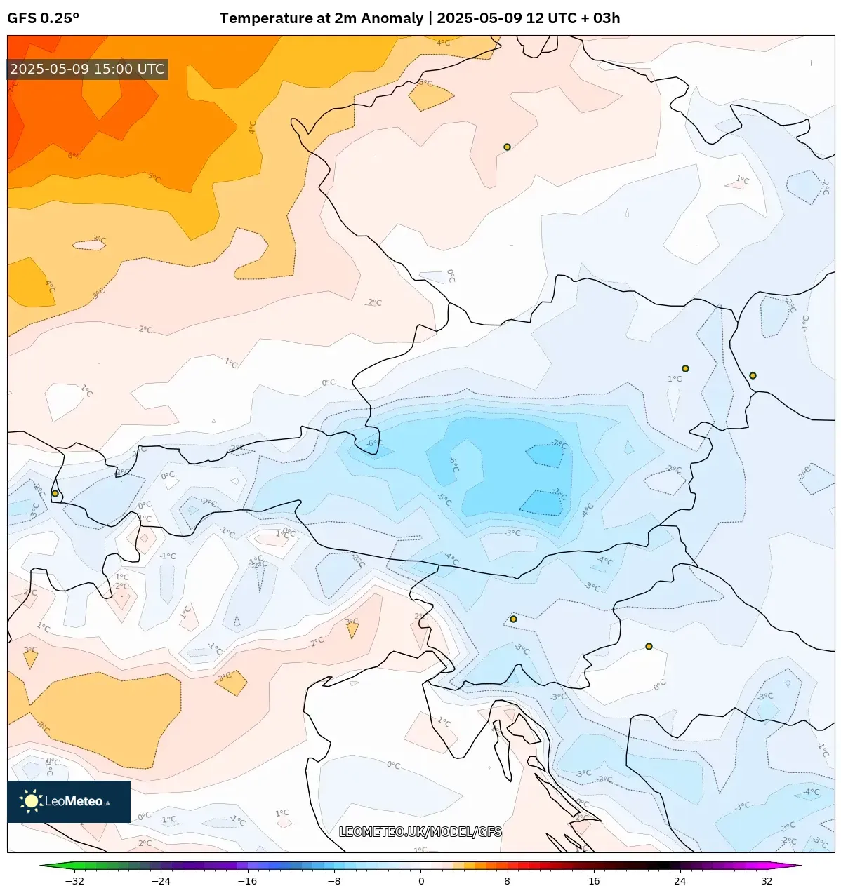 GFS - Austria, Temperature at 2m Anomaly GFS - Austria, Temperature at 2m Anomaly