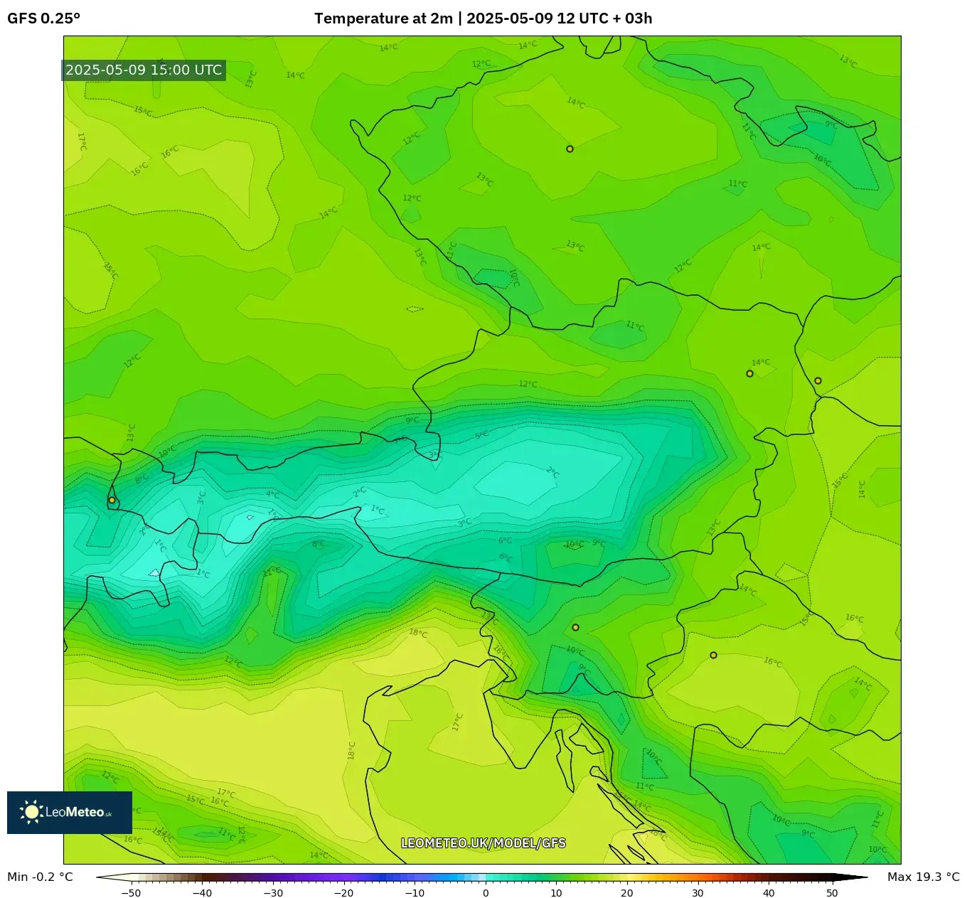 GFS - Austria, Temperature at 2m GFS - Austria, Temperature at 2m