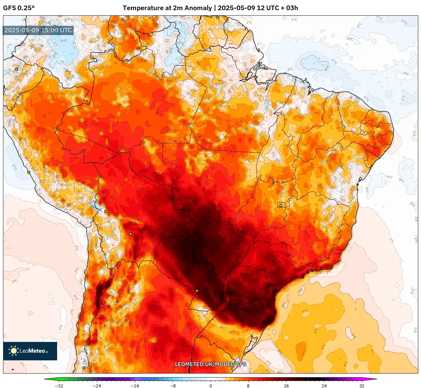 GFS - Brazil, Temperature at 2m Anomaly GFS - Brazil, Temperature at 2m Anomaly