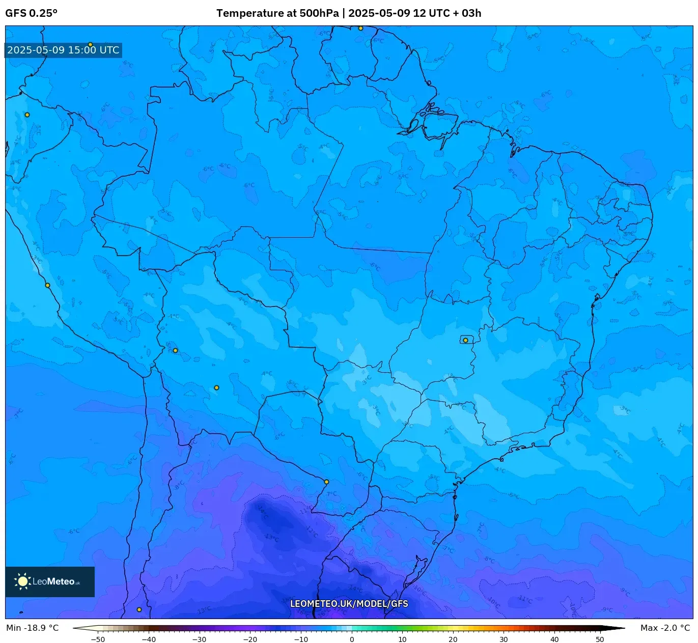 GFS - Brazil, Temperature at 500hPa GFS - Brazil, Temperature at 500hPa
