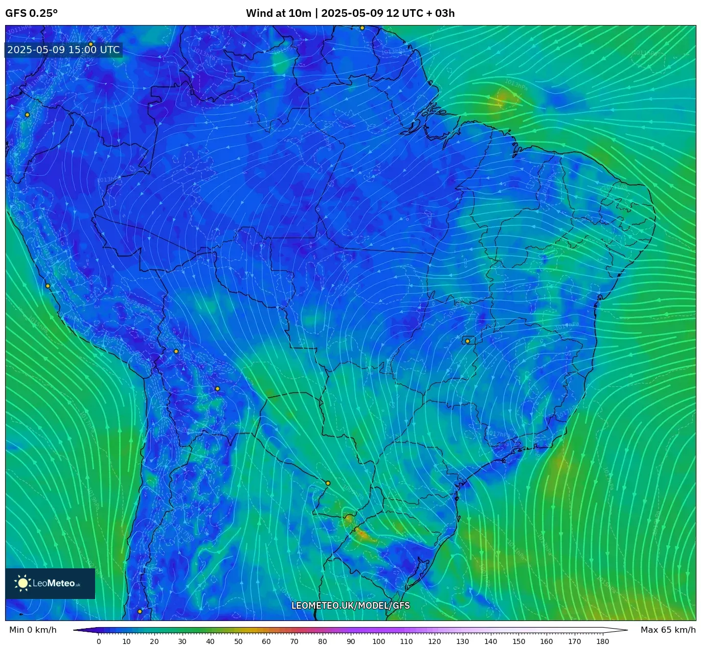 GFS - Brazil, Wind at 10m GFS - Brazil, Wind at 10m