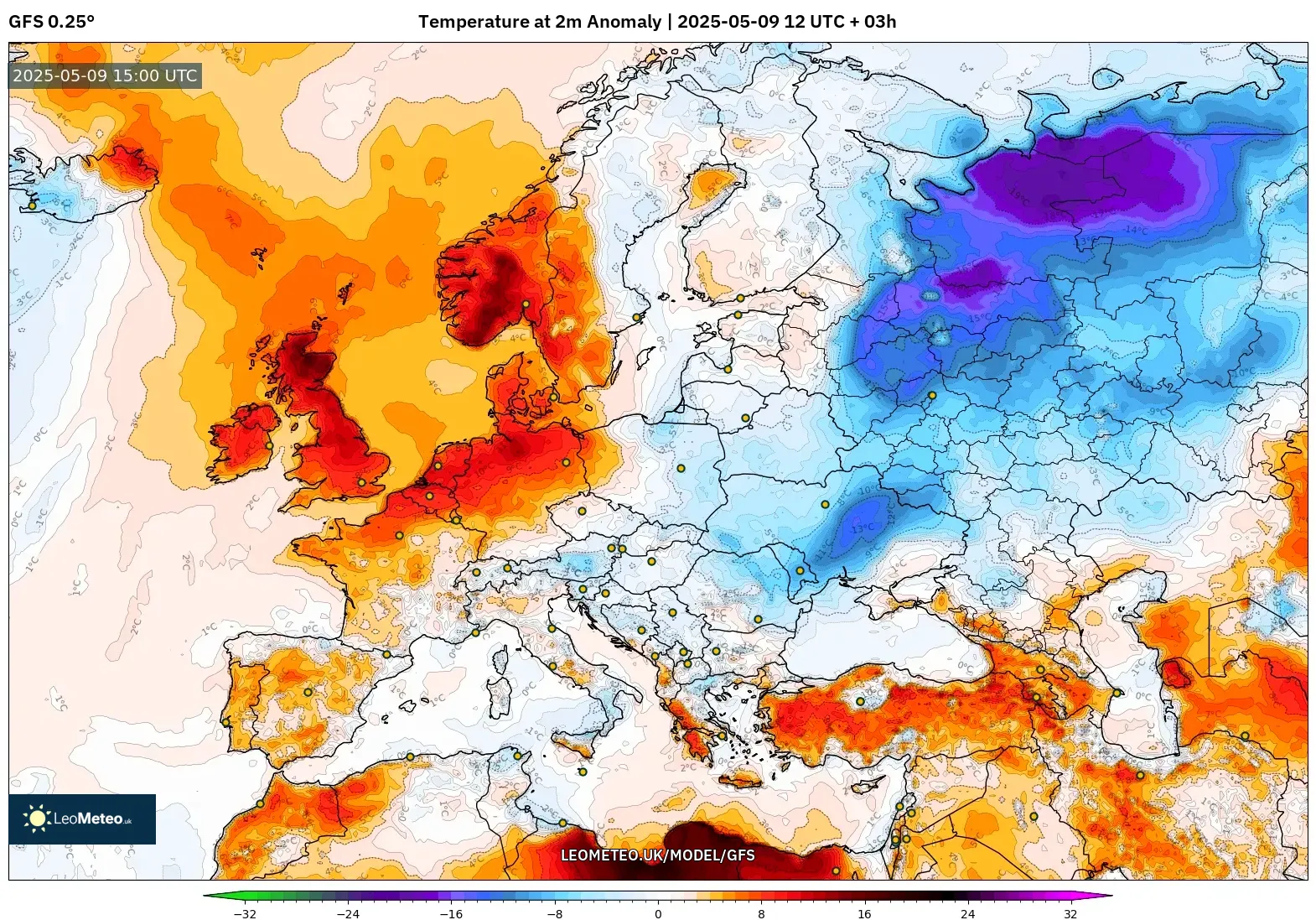 GFS - Europe, Temperature at 2m Anomaly