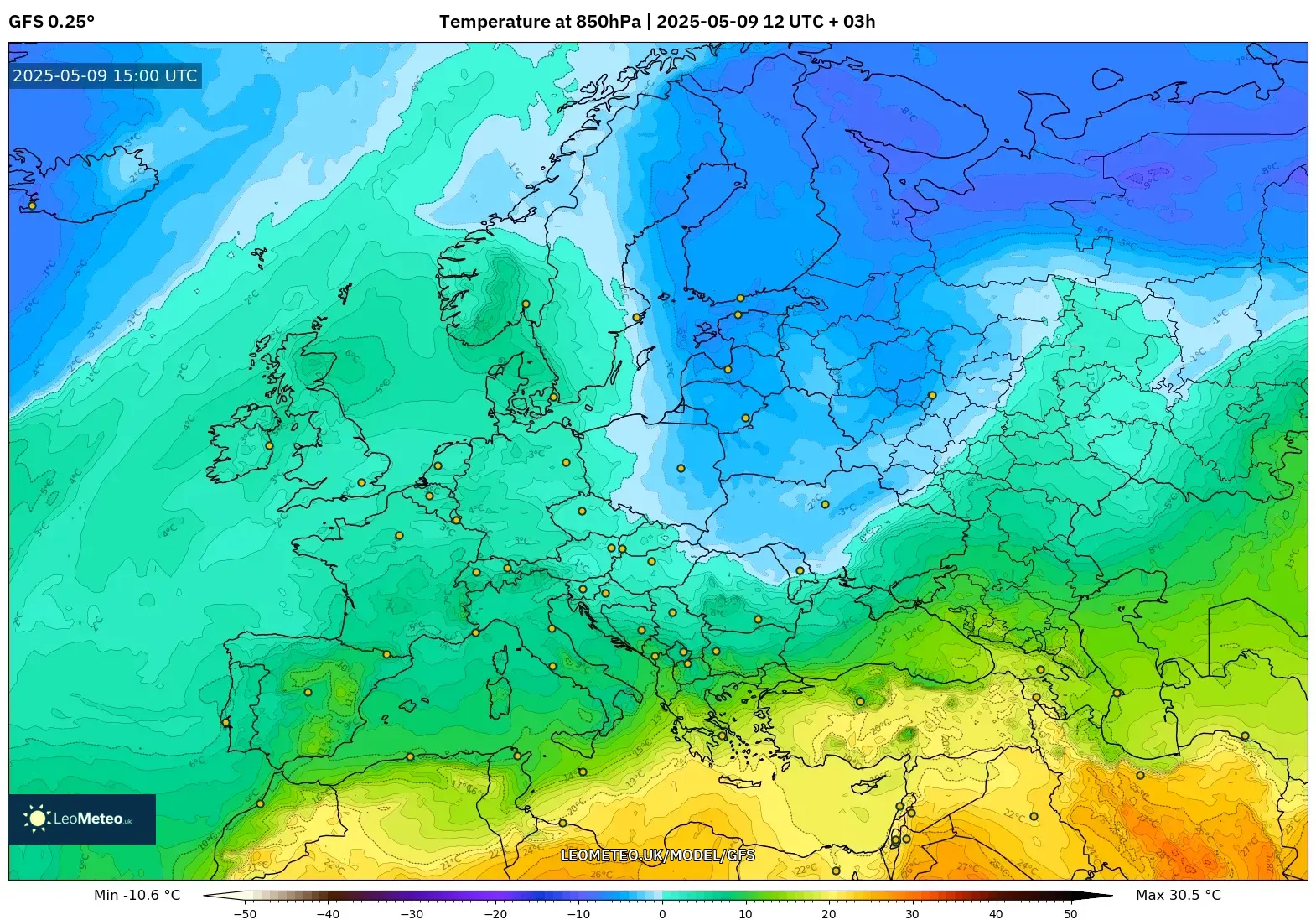 GFS - Europe, Temperature at 850hPa