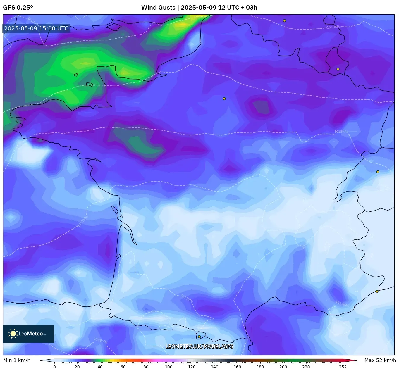 GFS - France, Wind Gusts GFS - France, Wind Gusts