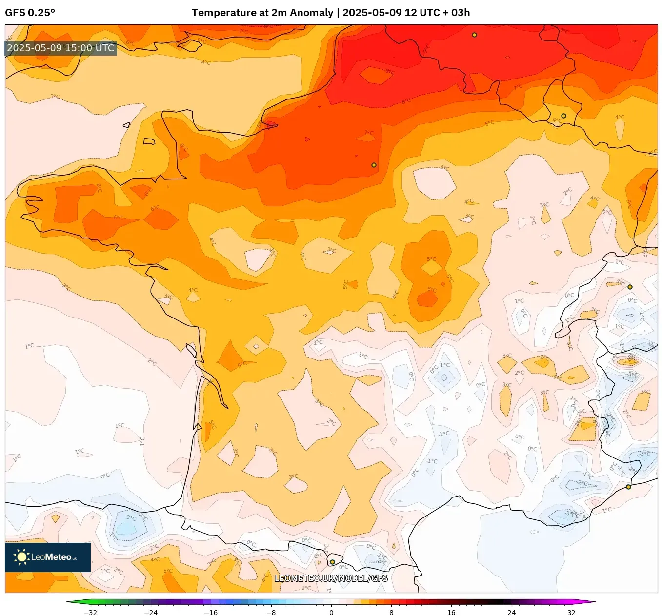 GFS - France, Temperature at 2m Anomaly GFS - France, Temperature at 2m Anomaly