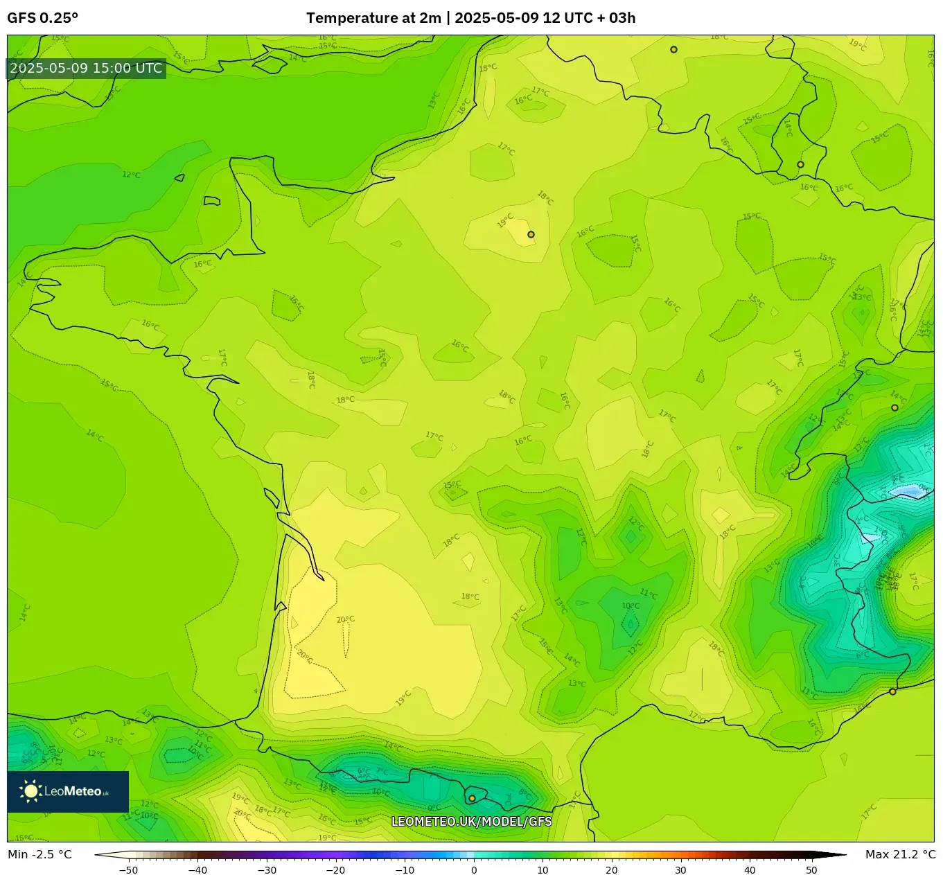 GFS - France, Temperature at 2m GFS - France, Temperature at 2m