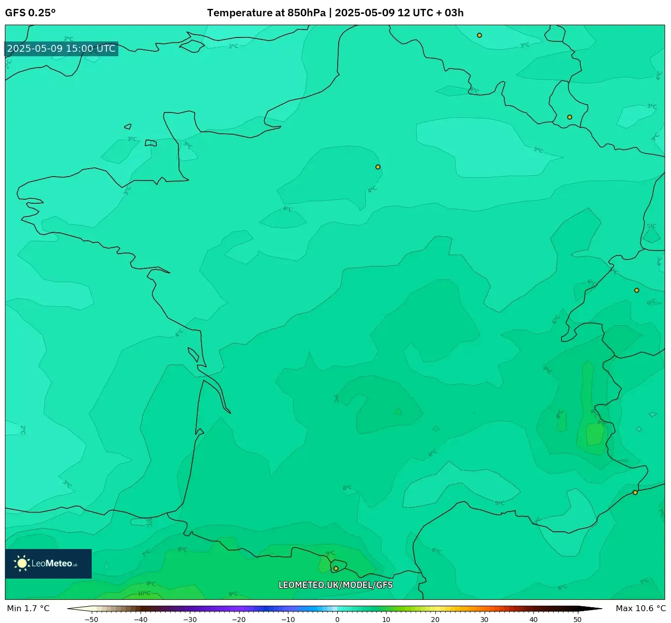 GFS - France, Temperature at 850hPa GFS - France, Temperature at 850hPa