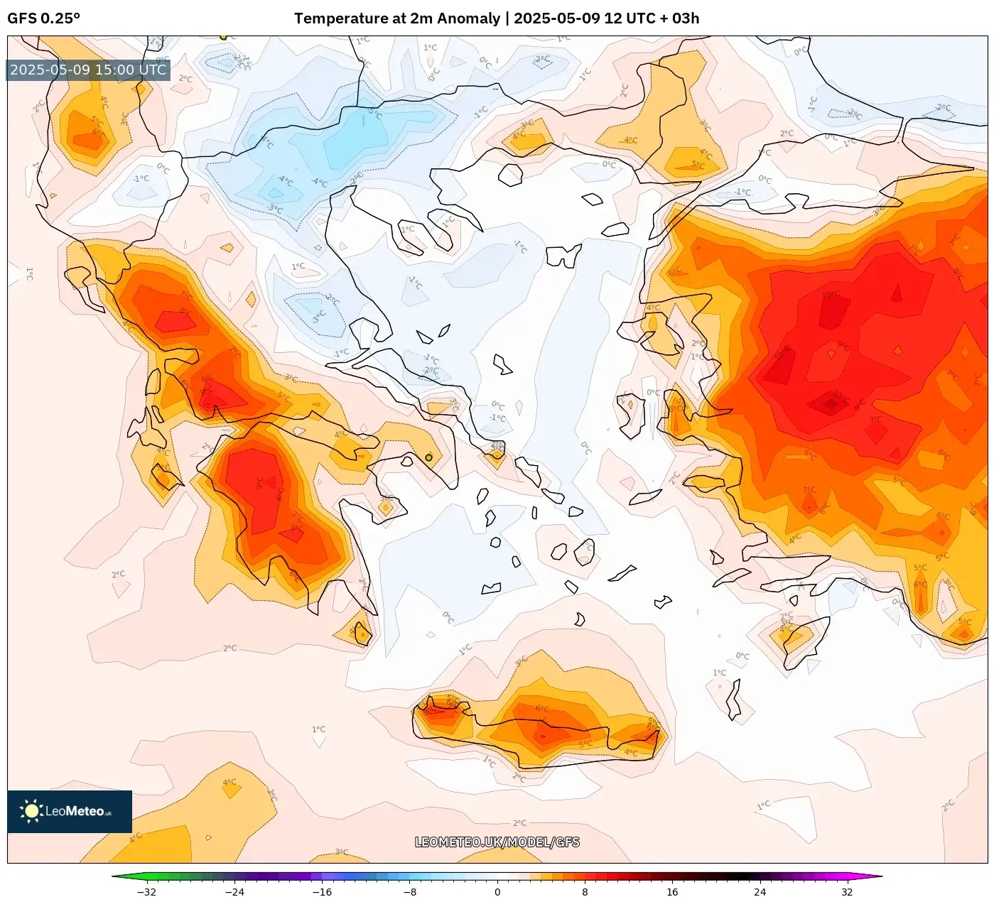 GFS - Greece, Temperature at 2m Anomaly GFS - Greece, Temperature at 2m Anomaly