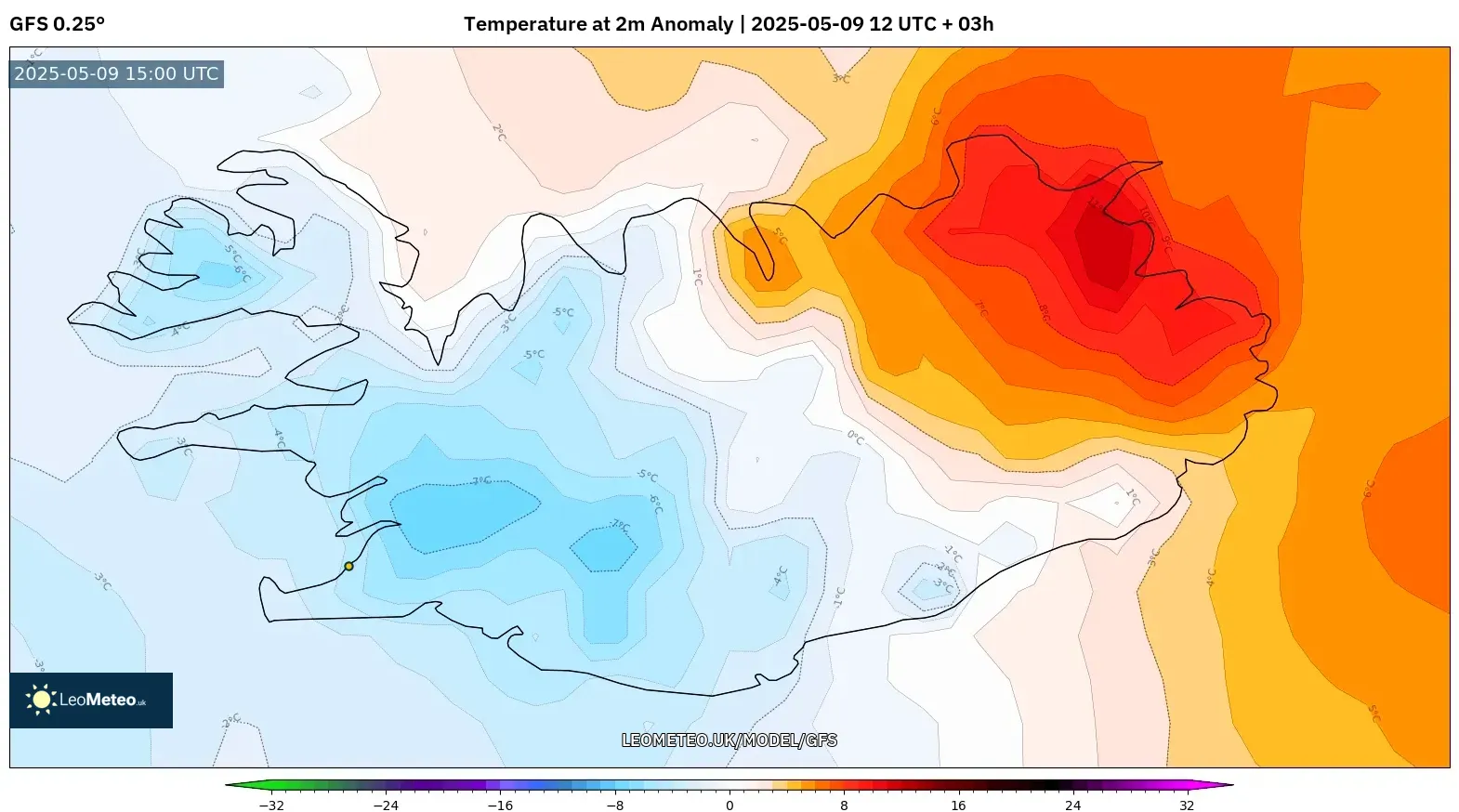 GFS - Iceland, Temperature at 2m Anomaly GFS - Iceland, Temperature at 2m Anomaly