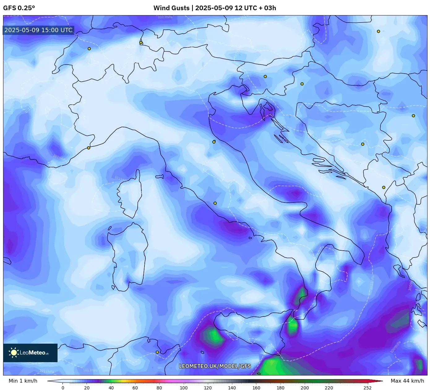 GFS - Italy, Wind Gusts GFS - Italy, Wind Gusts