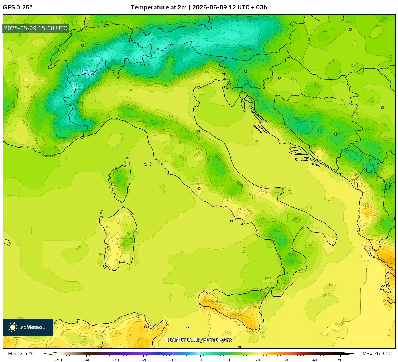 GFS - Italy, Temperature at 2m GFS - Italy, Temperature at 2m