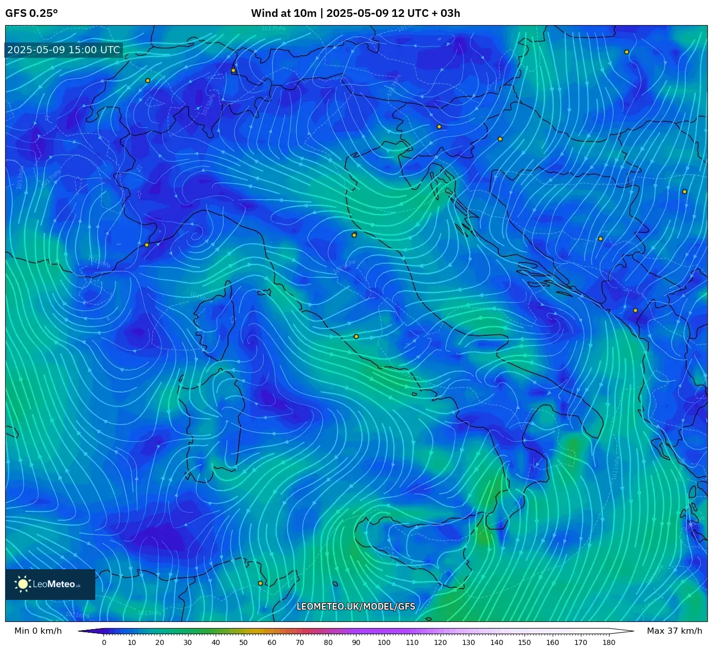GFS - Italy, Wind at 10m GFS - Italy, Wind at 10m