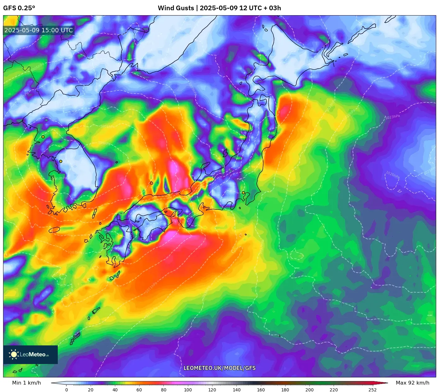 GFS - Japan, Wind Gusts GFS - Japan, Wind Gusts
