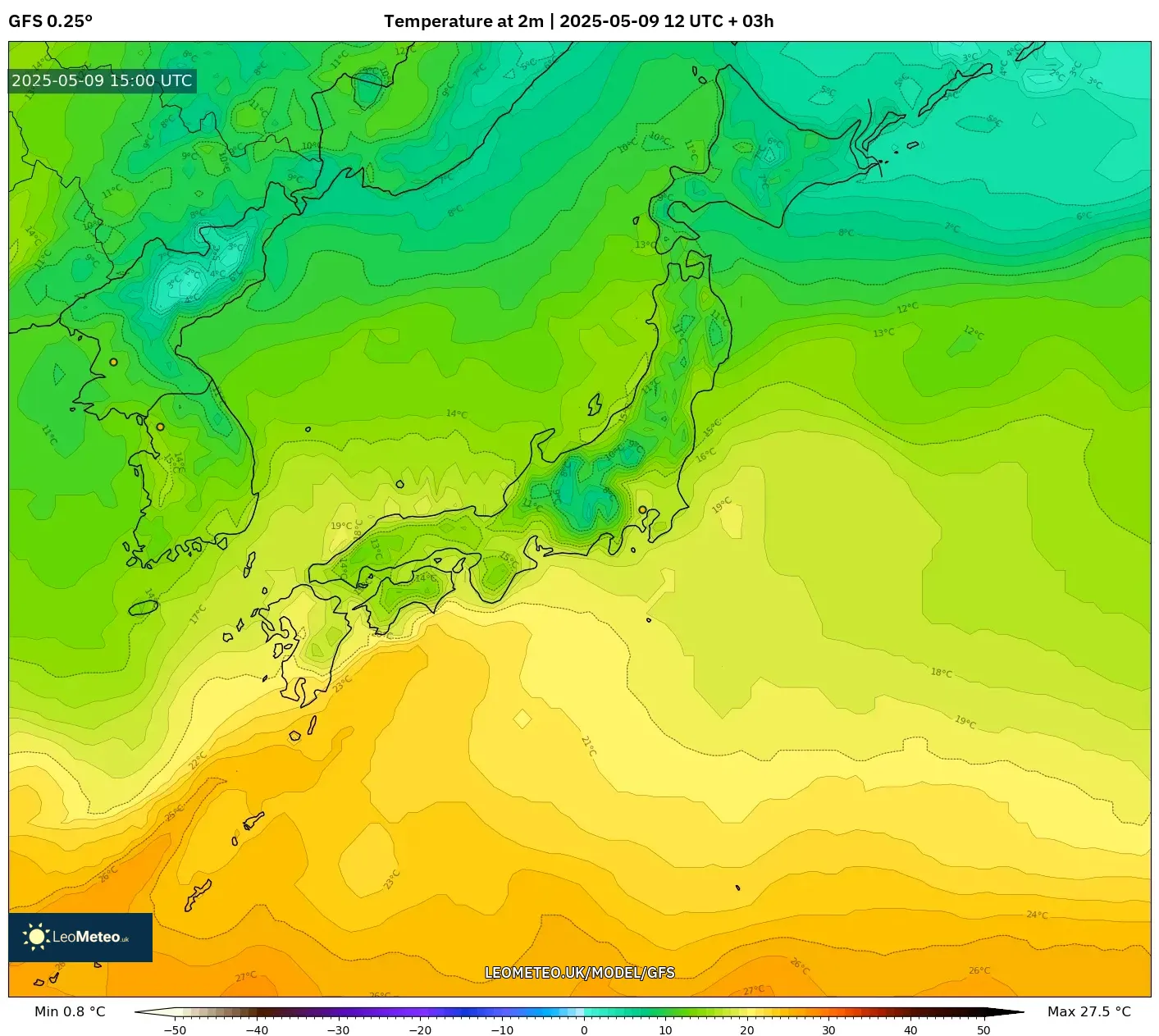 GFS - Japan, Temperature at 2m GFS - Japan, Temperature at 2m