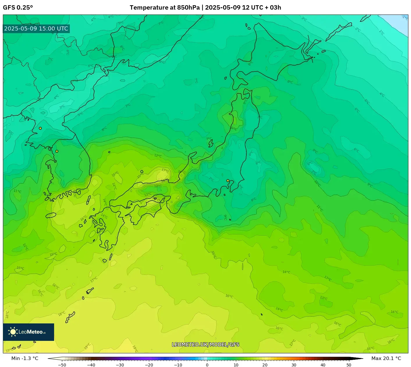 GFS - Japan, Temperature at 850hPa GFS - Japan, Temperature at 850hPa