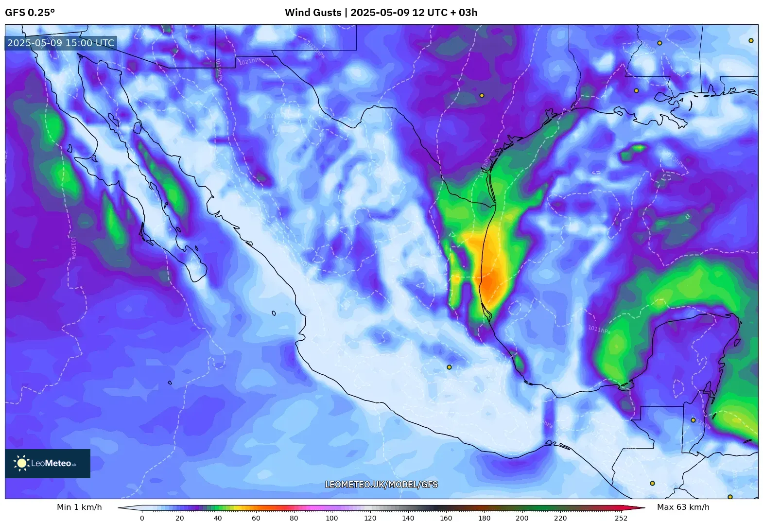 GFS - Mexico, Wind Gusts GFS - Mexico, Wind Gusts