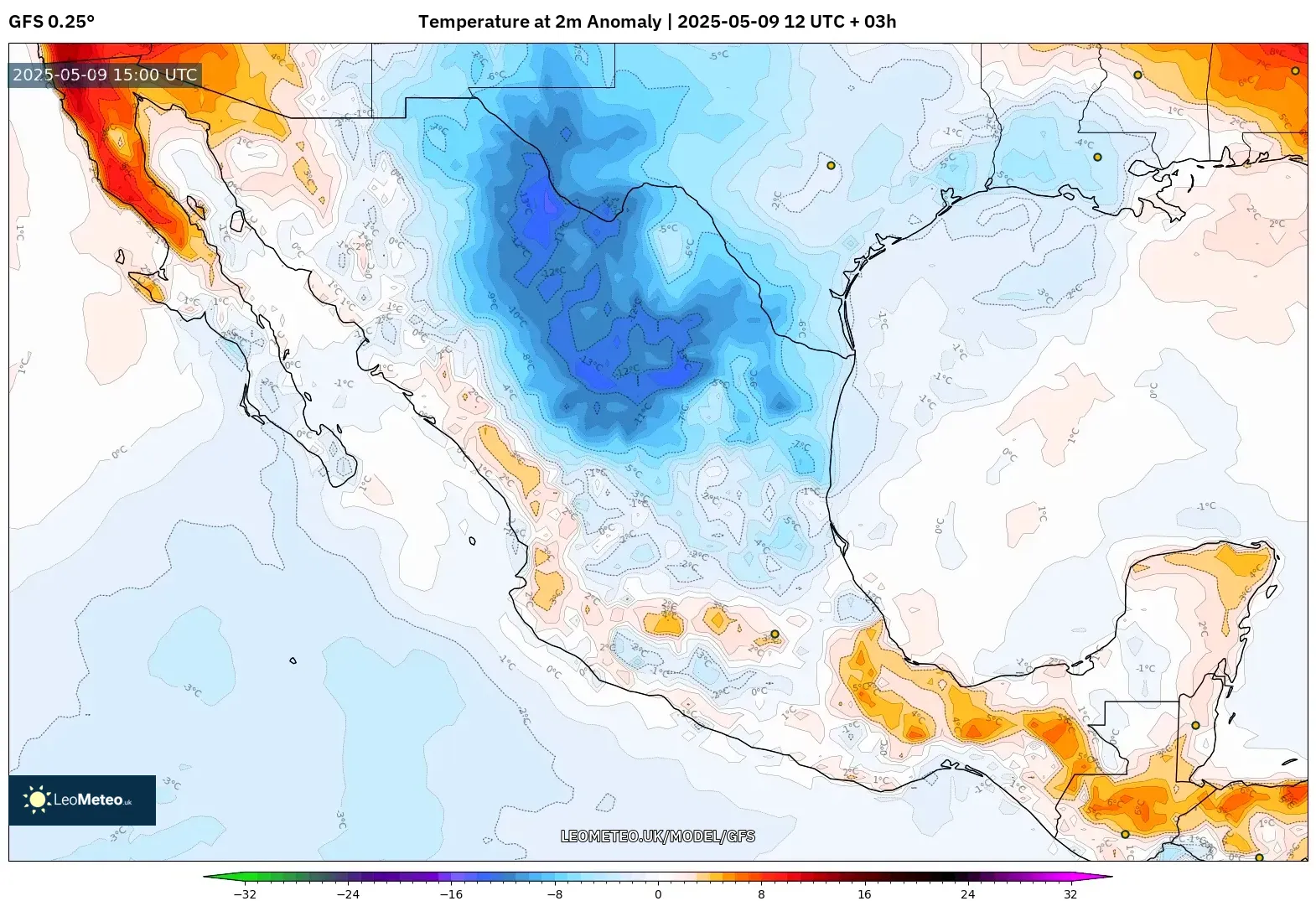 GFS - Mexico, Temperature at 2m Anomaly GFS - Mexico, Temperature at 2m Anomaly