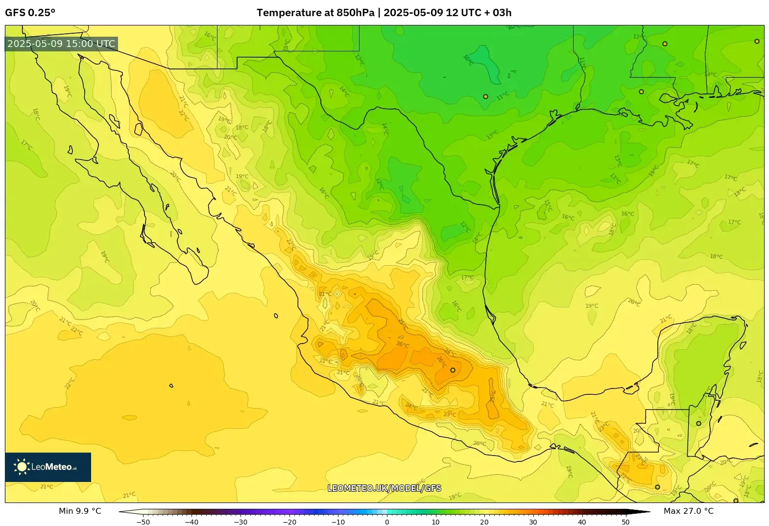 GFS - Mexico, Temperature at 850hPa GFS - Mexico, Temperature at 850hPa