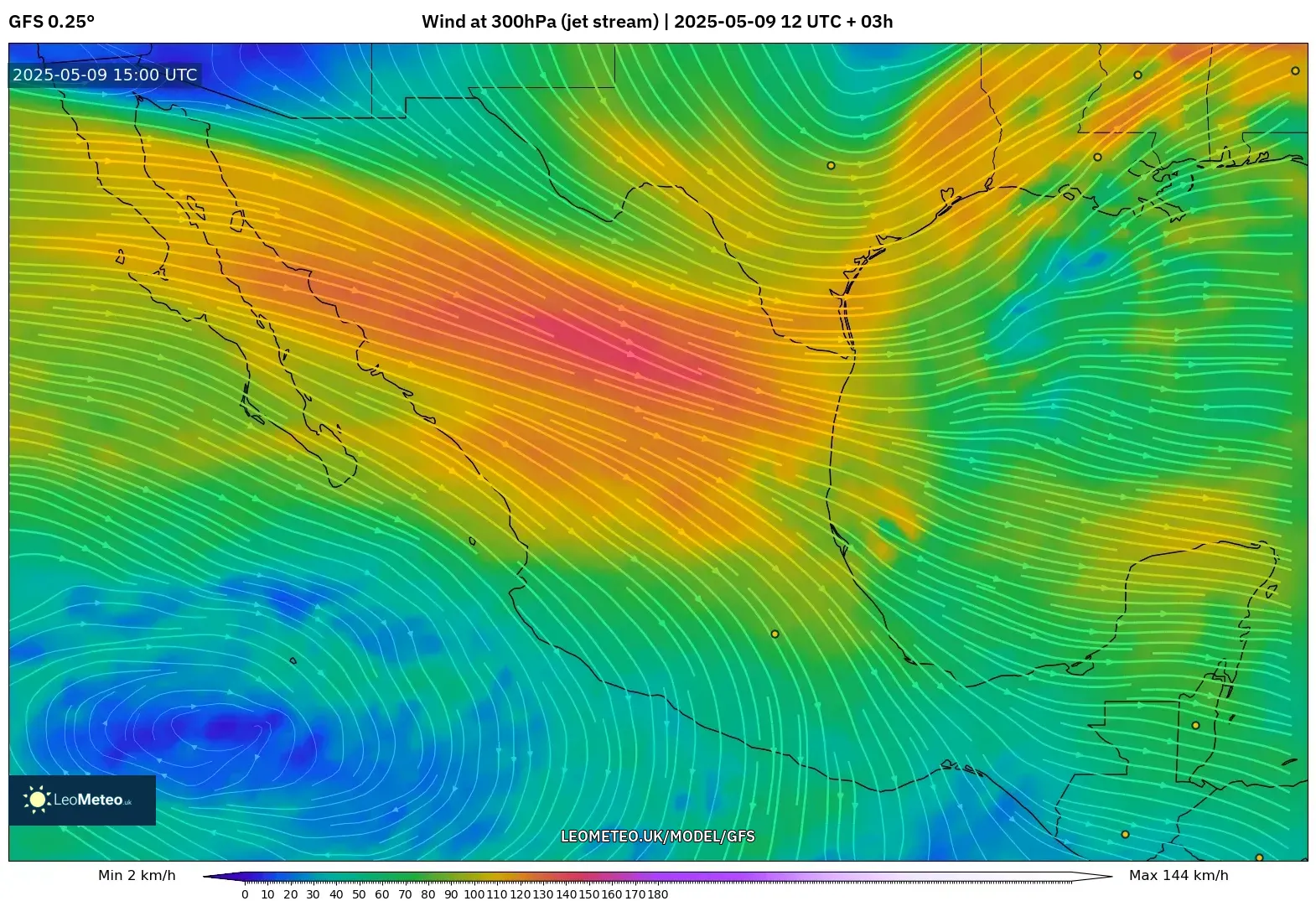 GFS - Mexico, Wind at 300hPa (jet stream) GFS - Mexico, Wind at 300hPa (jet stream)