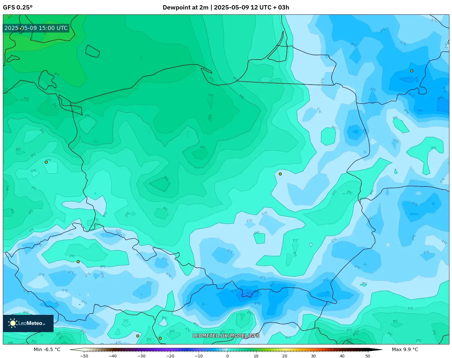 GFS - Poland, Dewpoint at 2m GFS - Poland, Dewpoint at 2m