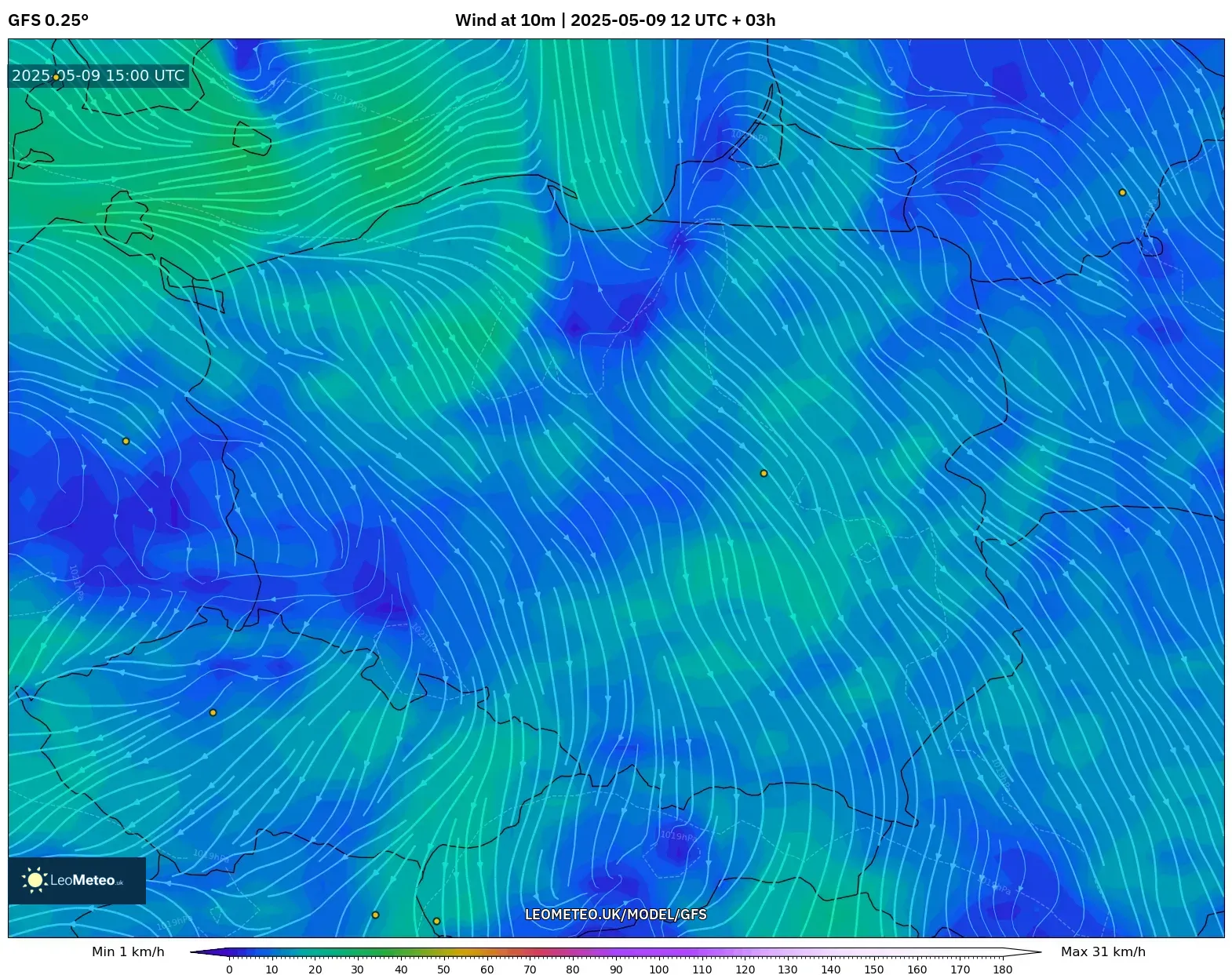 GFS - Poland, Wind at 10m GFS - Poland, Wind at 10m