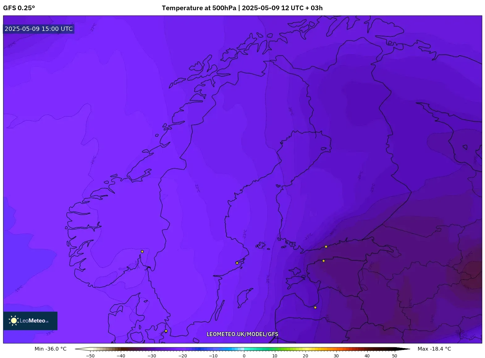 GFS - Scandinavia, Temperature at 500hPa GFS - Scandinavia, Temperature at 500hPa