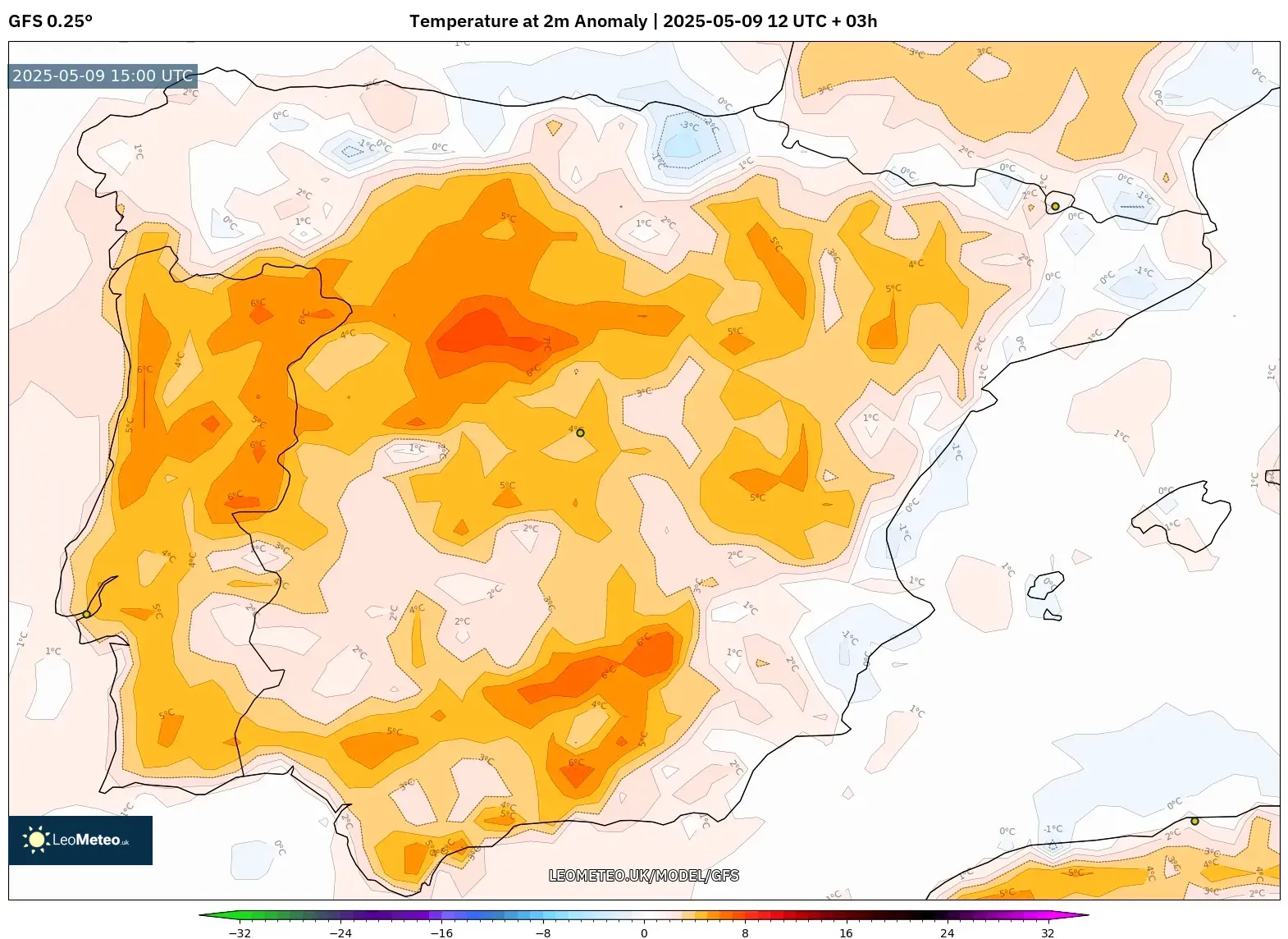 GFS - Spain, Temperature at 2m Anomaly GFS - Spain, Temperature at 2m Anomaly
