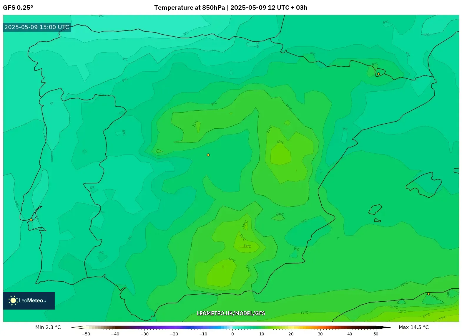 GFS - Spain, Temperature at 850hPa GFS - Spain, Temperature at 850hPa