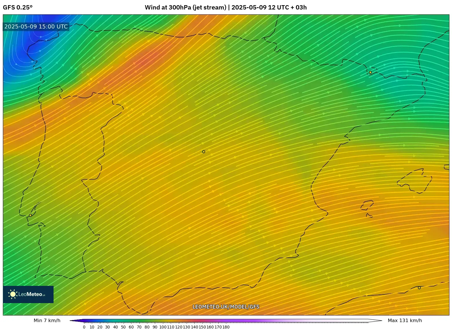 GFS - Spain, Wind at 300hPa (jet stream) GFS - Spain, Wind at 300hPa (jet stream)
