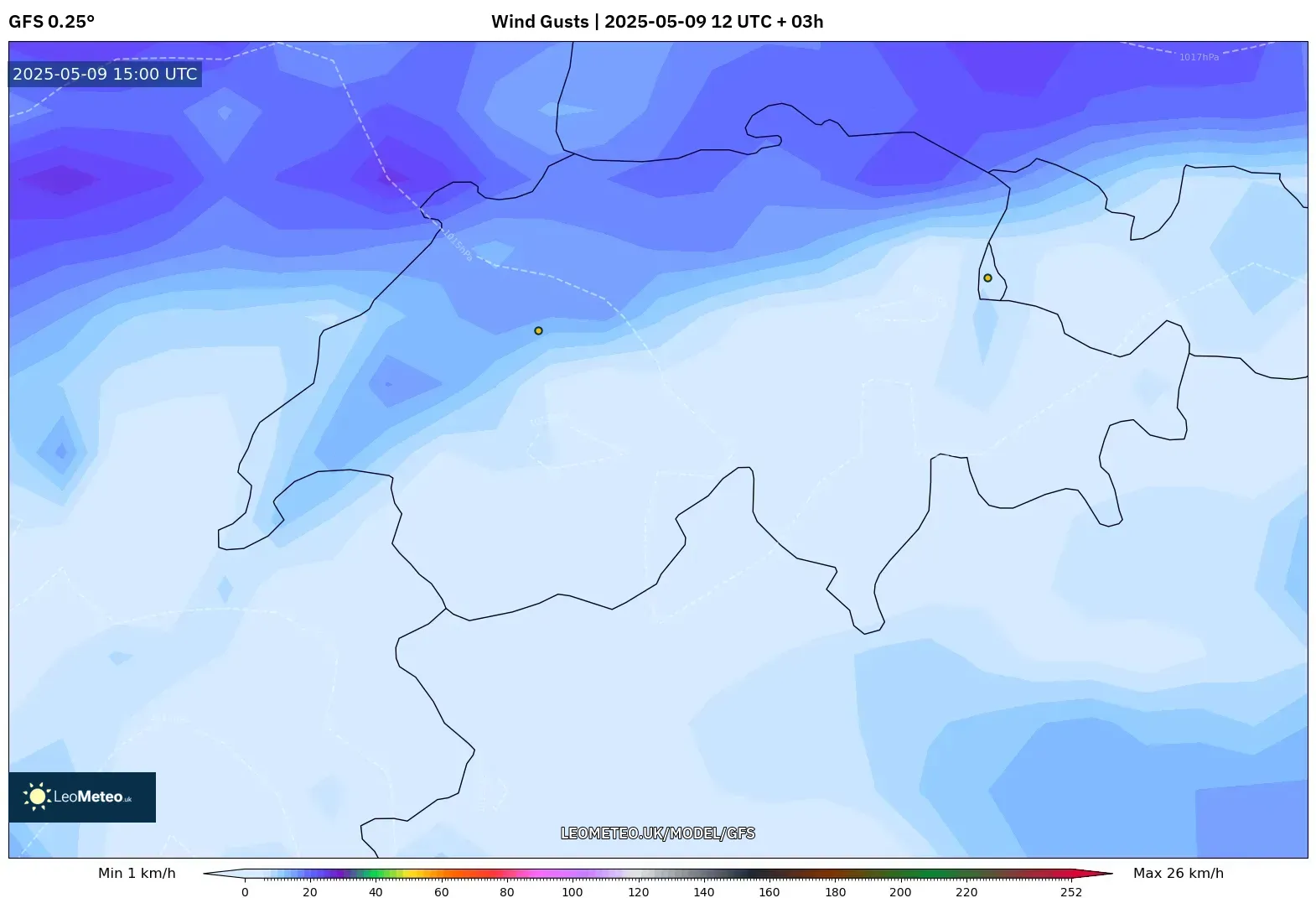 GFS - Switzerland, Wind Gusts GFS - Switzerland, Wind Gusts