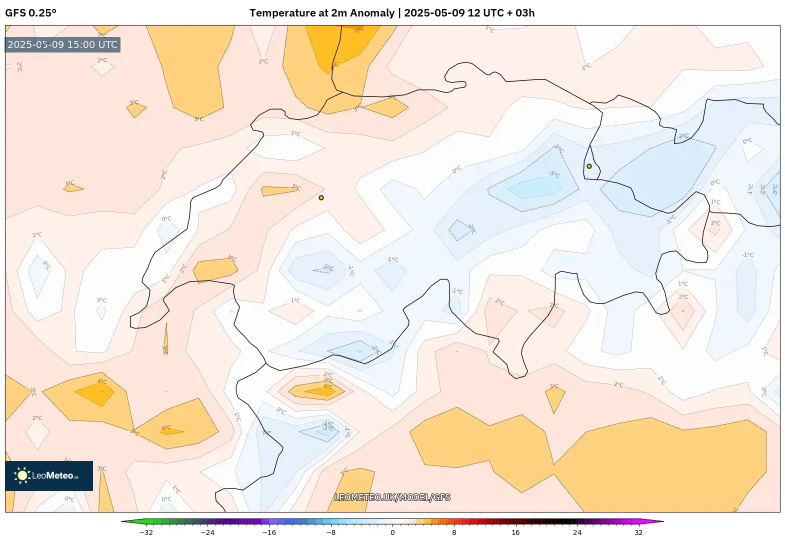 GFS - Switzerland, Temperature at 2m Anomaly GFS - Switzerland, Temperature at 2m Anomaly