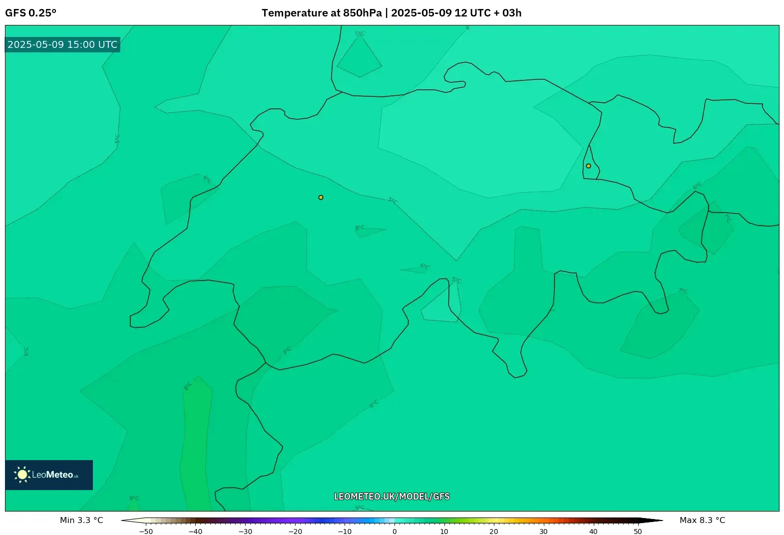 GFS - Switzerland, Temperature at 850hPa GFS - Switzerland, Temperature at 850hPa