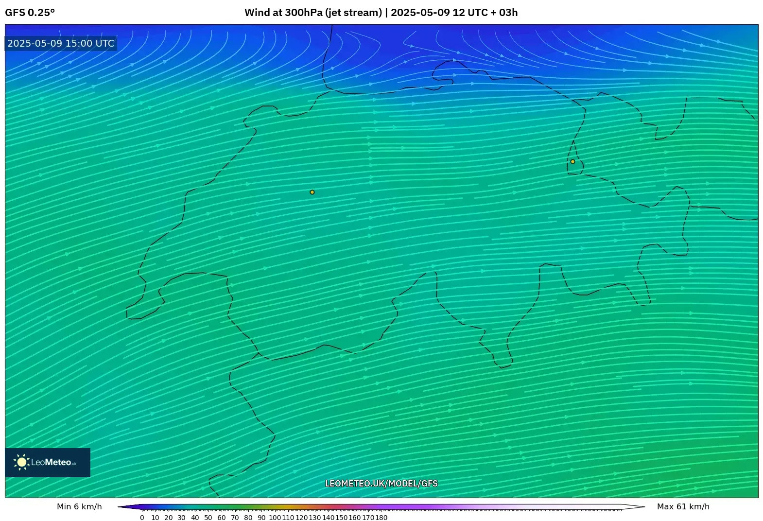 GFS - Switzerland, Wind at 300hPa (jet stream) GFS - Switzerland, Wind at 300hPa (jet stream)