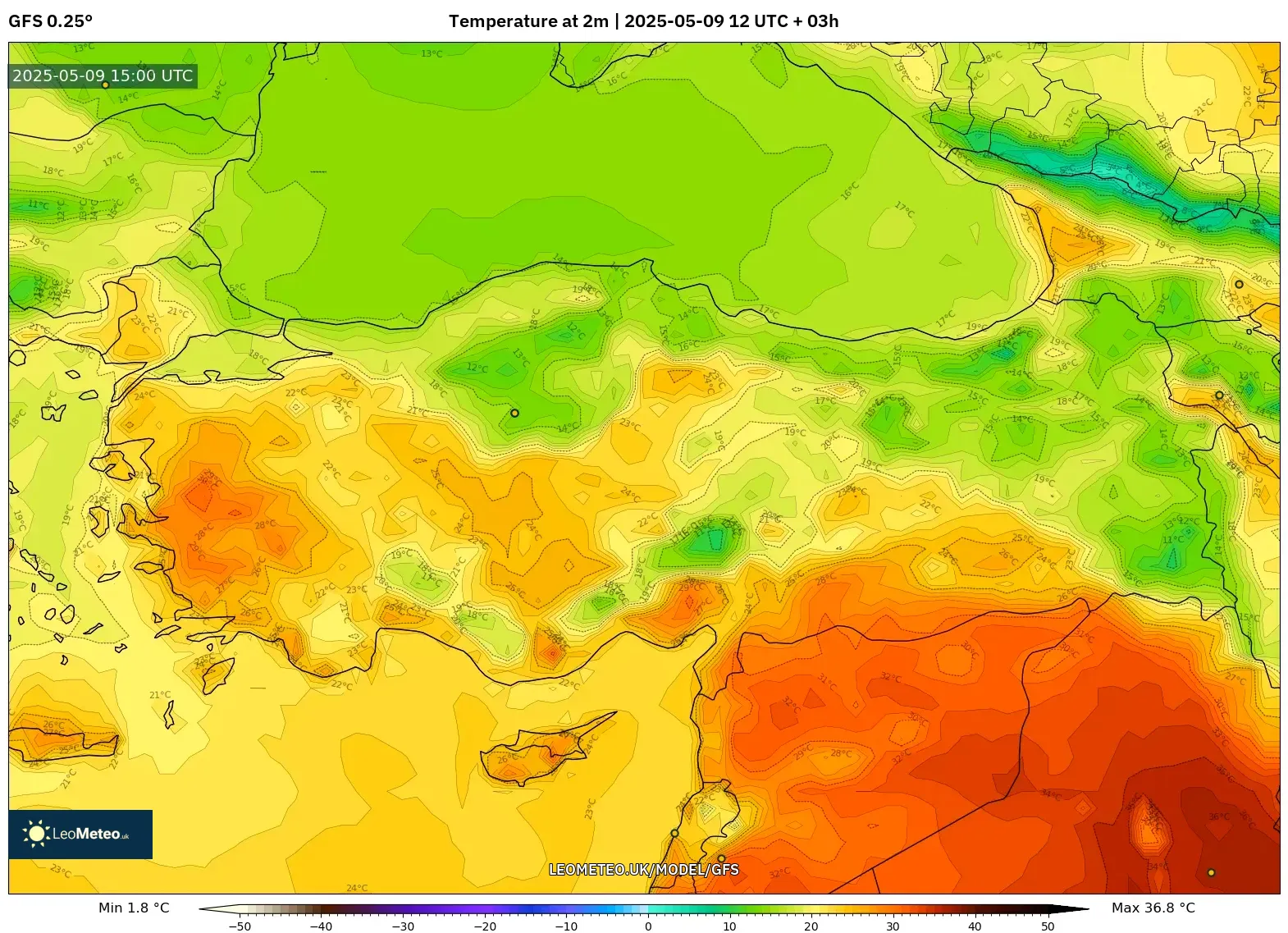 GFS - Turkey, Temperature at 2m GFS - Turkey, Temperature at 2m