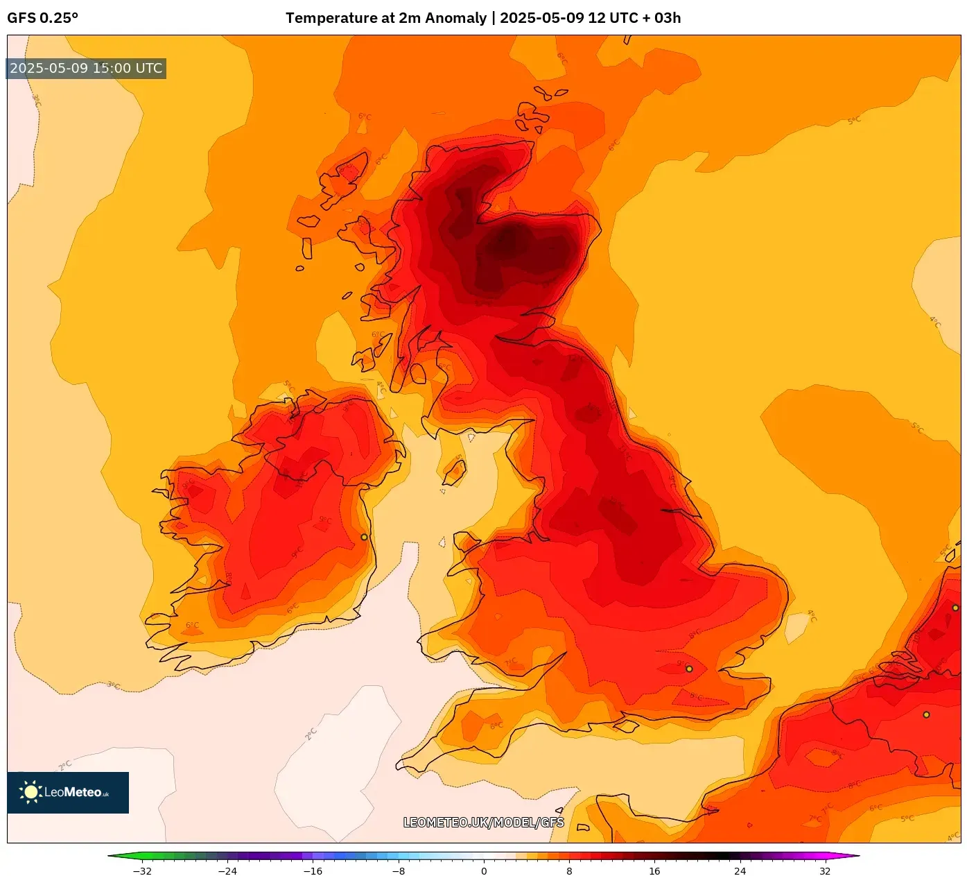 GFS - United Kingdom, Temperature at 2m Anomaly GFS - United Kingdom, Temperature at 2m Anomaly