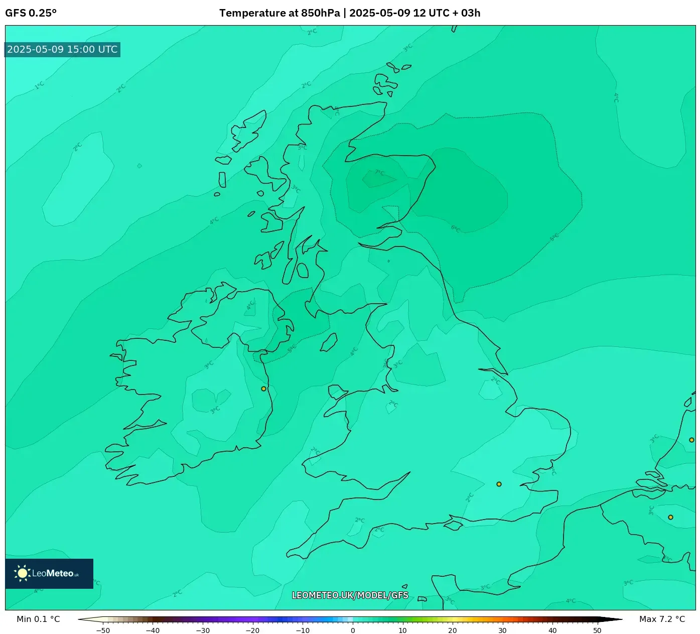 GFS - United Kingdom, Temperature at 850hPa GFS - United Kingdom, Temperature at 850hPa