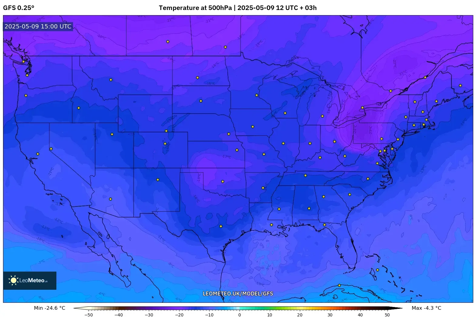GFS - United States, Temperature at 500hPa GFS - United States, Temperature at 500hPa