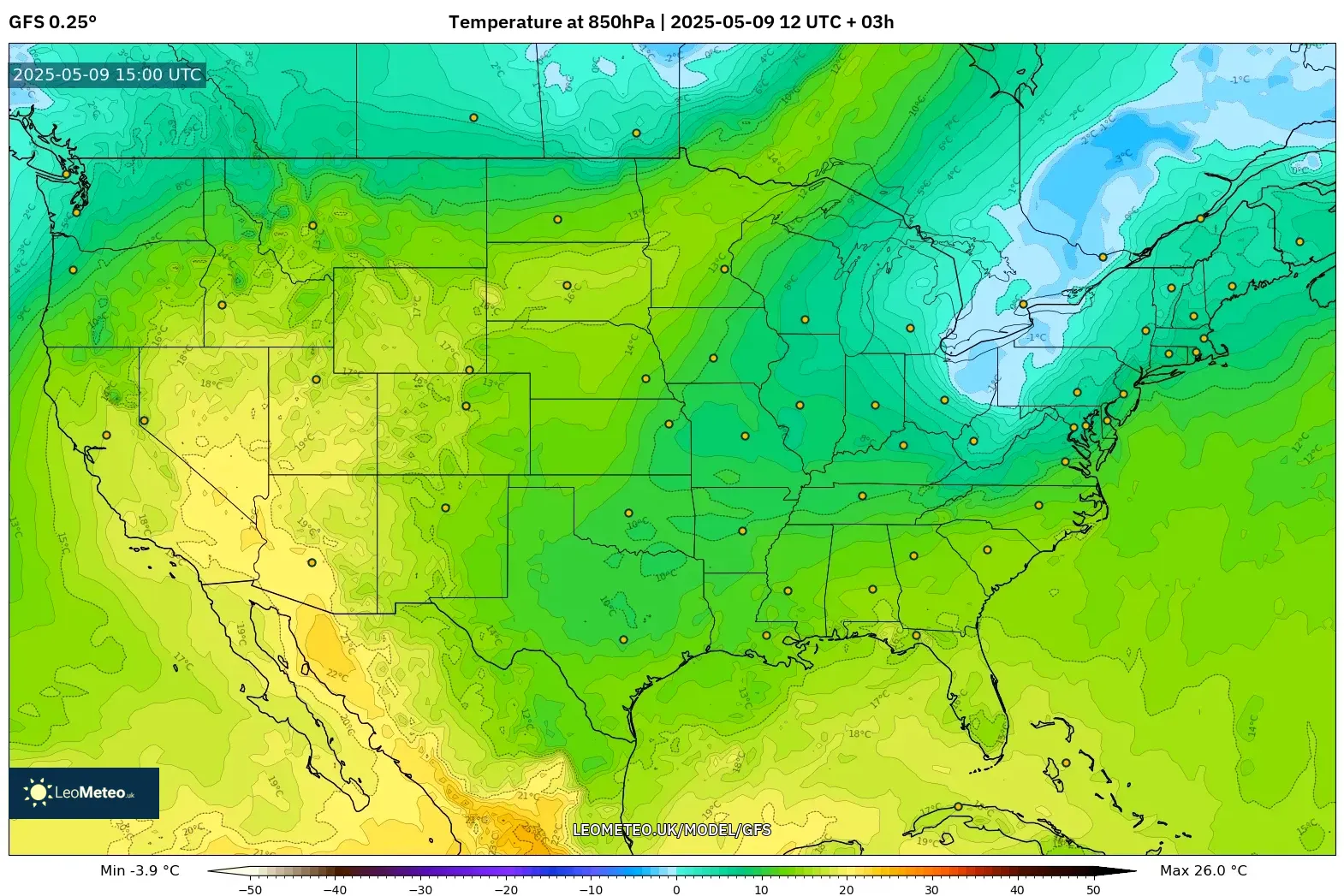 GFS - United States, Temperature at 850hPa GFS - United States, Temperature at 850hPa