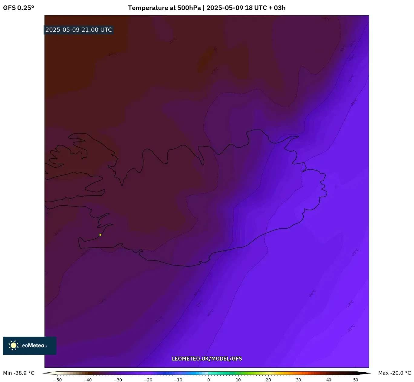 GFS - Argentina, Temperature at 500hPa GFS - Argentina, Temperature at 500hPa