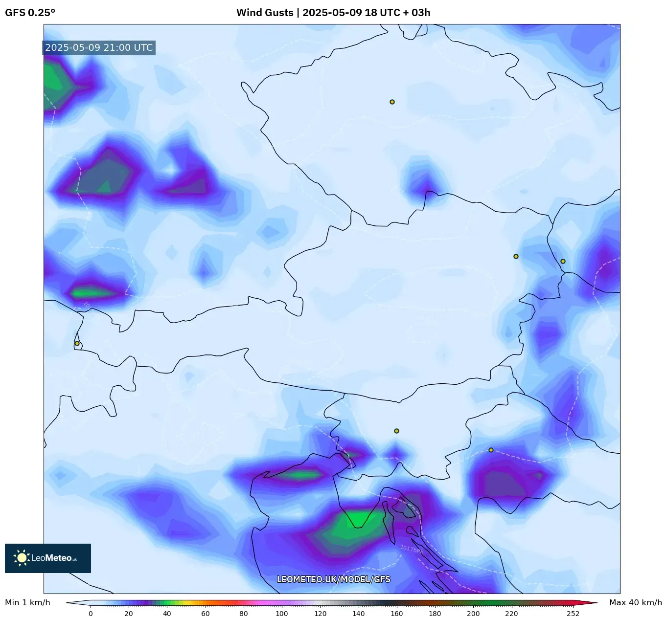 GFS - Austria, Wind Gusts