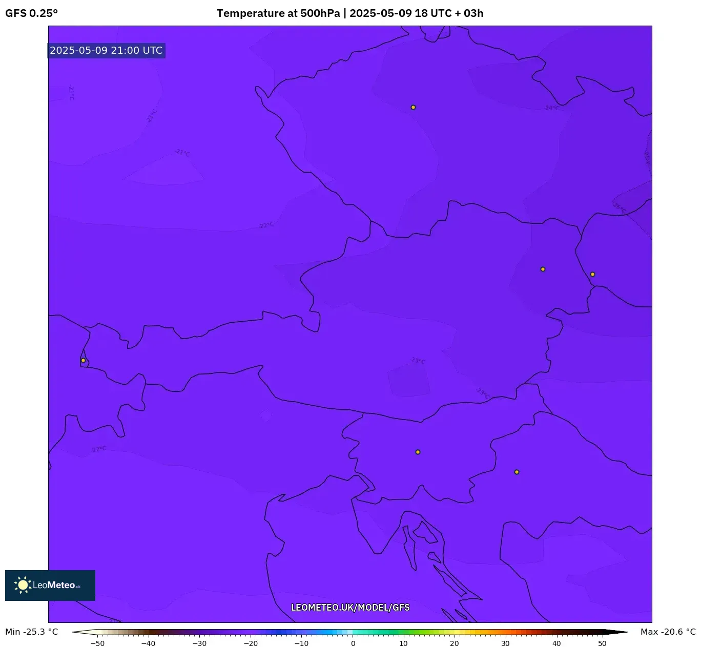 GFS - Austria, Temperature at 500hPa GFS - Austria, Temperature at 500hPa
