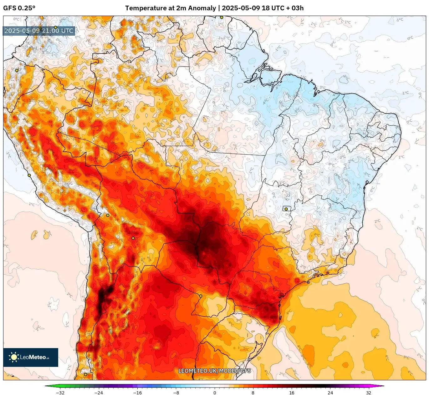GFS - Brazil, Temperature at 2m Anomaly GFS - Brazil, Temperature at 2m Anomaly