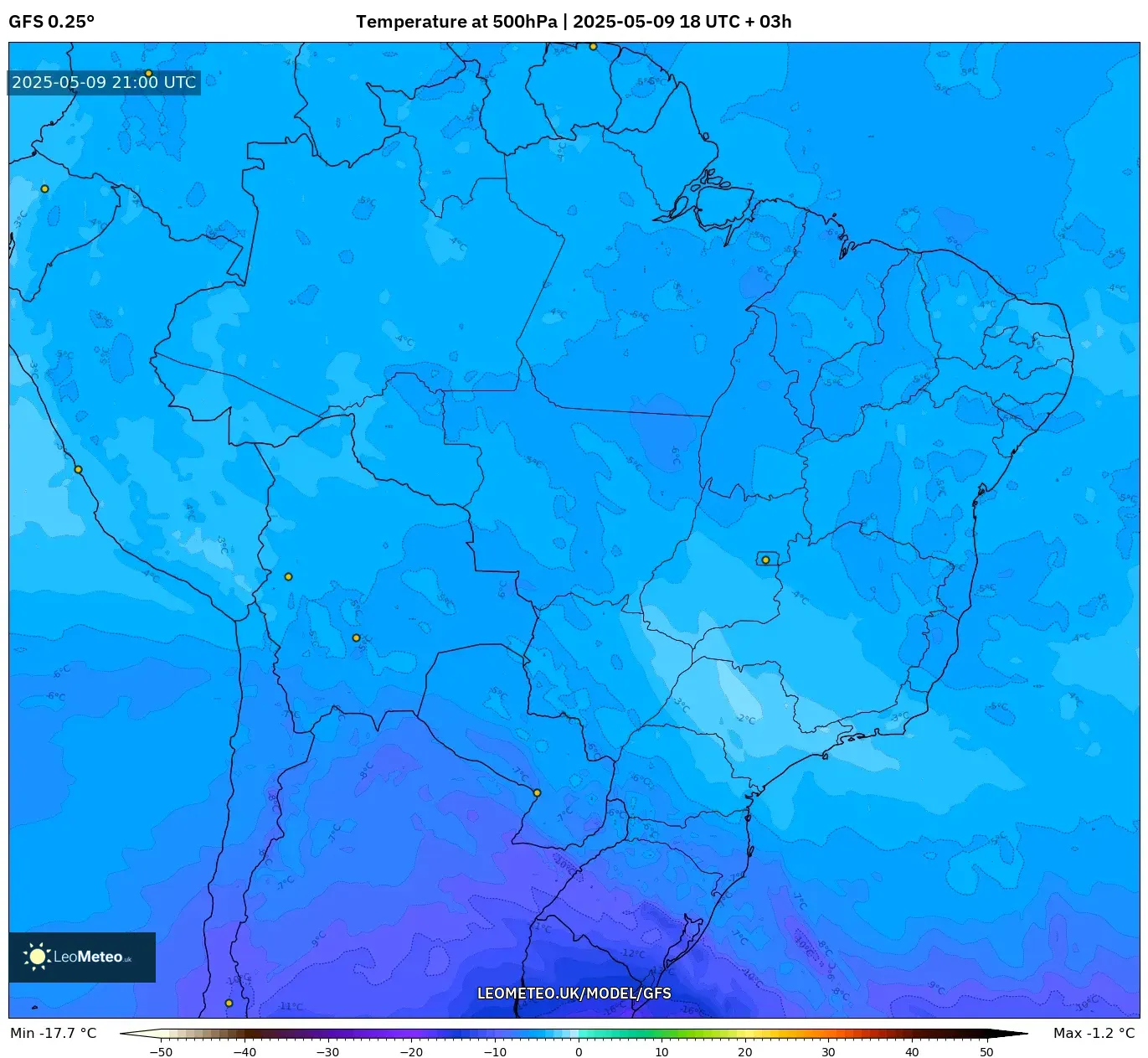 GFS - Brazil, Temperature at 500hPa GFS - Brazil, Temperature at 500hPa