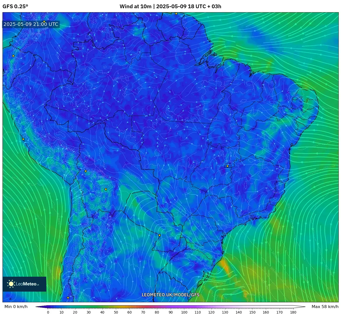 GFS - Brazil, Wind at 10m GFS - Brazil, Wind at 10m